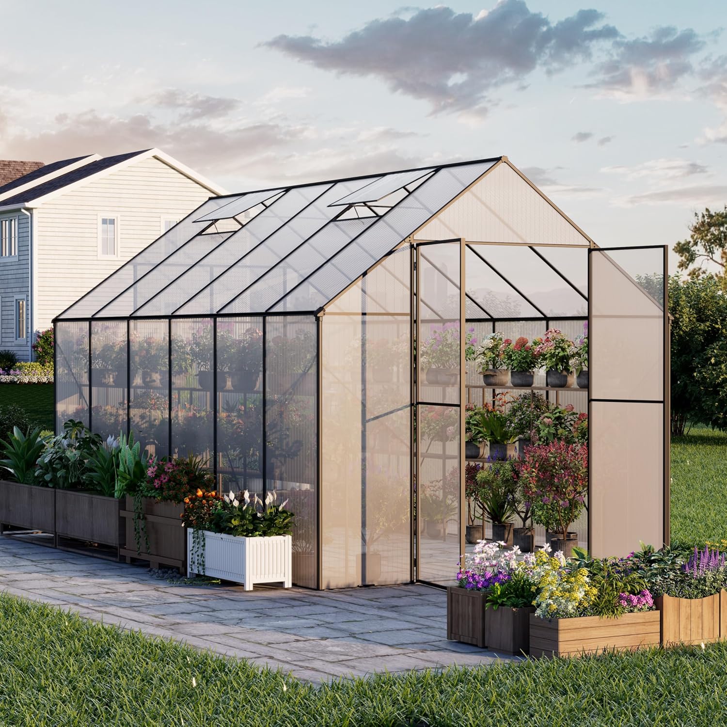 Polycarbonate Greenhouse Aluminum Frame - Kapalı Sera, Polikarbon Alüminyum Çerçeve, Kilitlenebilir