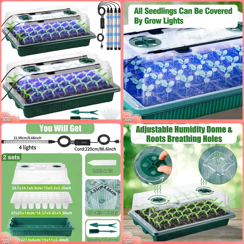 Seed Starter Tray Kit With Grow Light - 2 Paket Tohum Başlangıç ​​Tepsisi, Yüksek