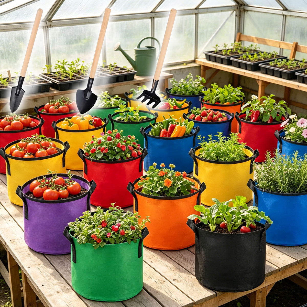 Plant Nursery Grow Bags Fabric 5 Gallon - 6 adet/takım 5 Galonluk Rastgele Renkli