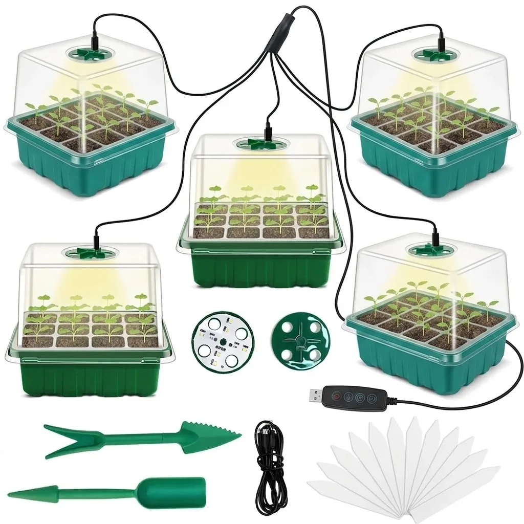 Seed Starter Tray Kit With Grow Light - Bitki Çiçek Tohumu Yetiştirme Tepsileri, 12