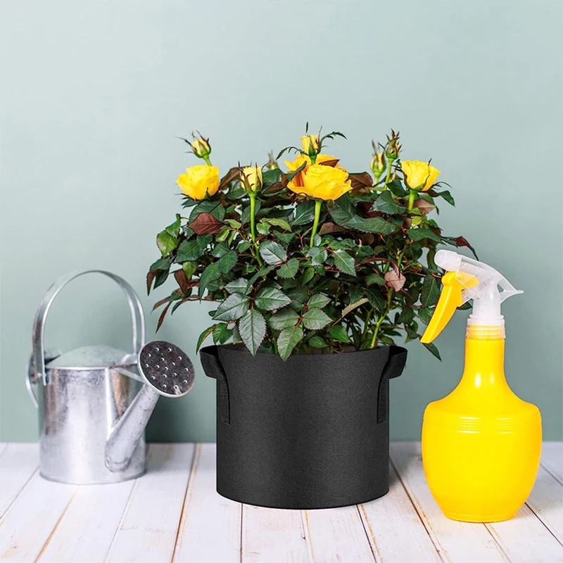 Plant Nursery Grow Bags Fabric 5 Gallon - 5'li Paket Havalandırmalı Kumaş Saksılar, Saplı,