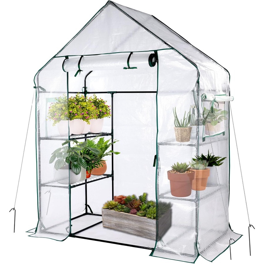 Mini Walk In Greenhouse 3 Tier Shelves - 56x30x76 boyutlarında, taşınabilir, 3 katlı raflı