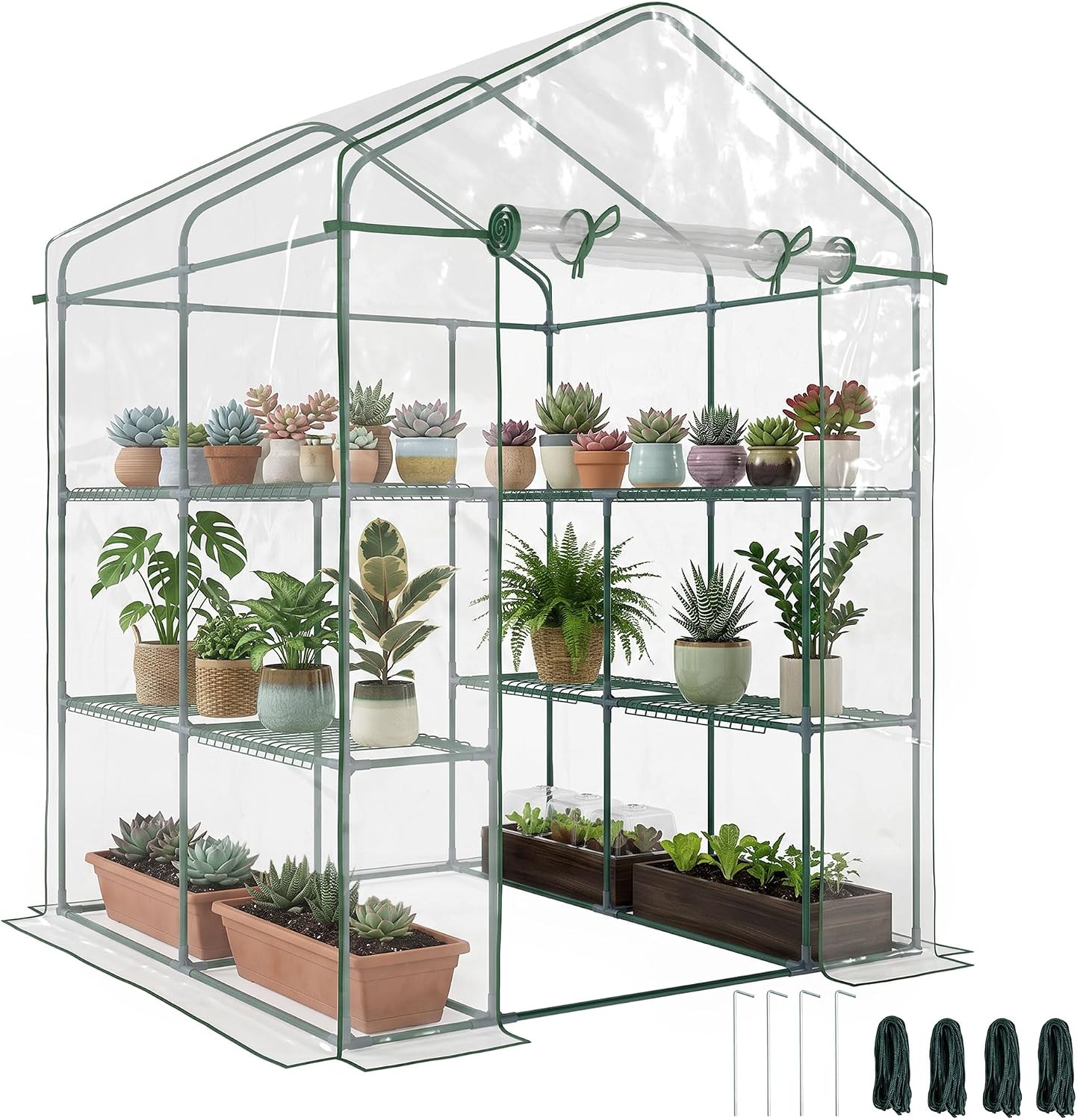 Mini Walk In Greenhouse 3 Tier Shelves - 3 Katlı Raflı, Şeffaf Mini Sera