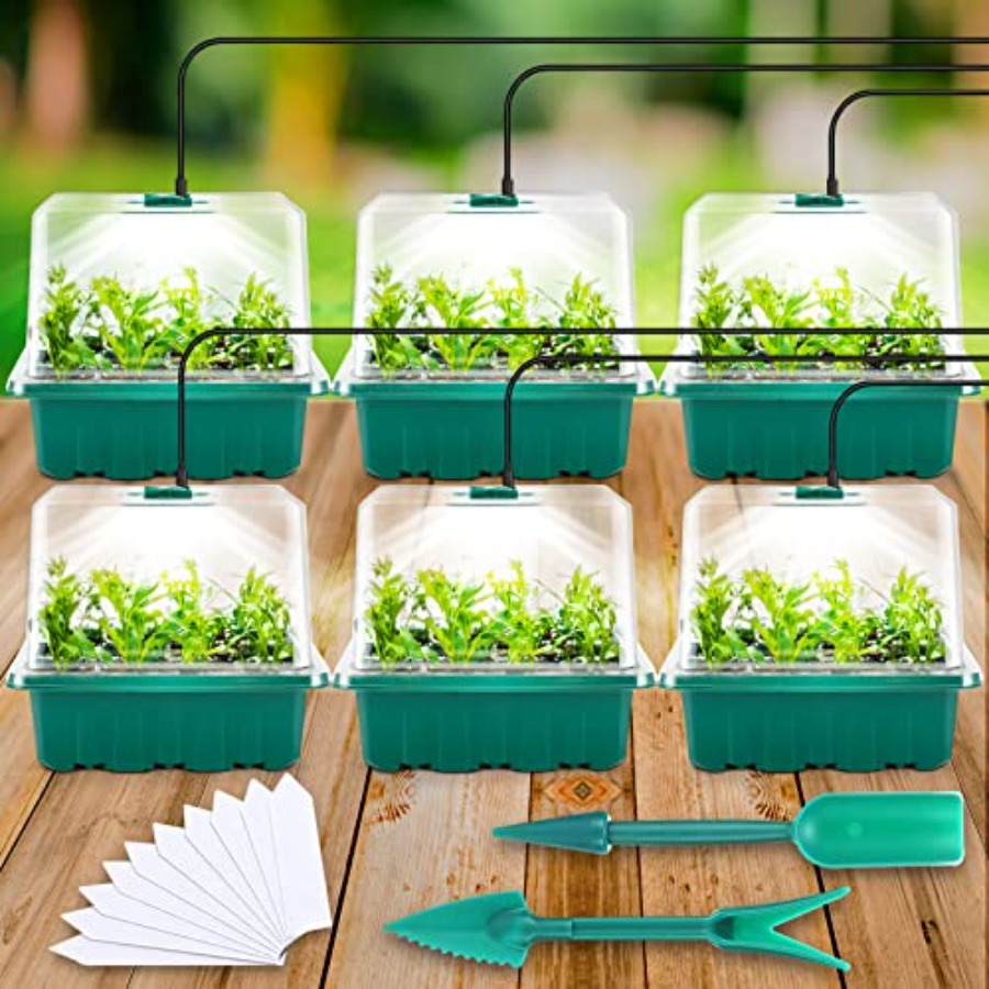 Seed Starter Tray Kit With Grow Light - Işıklı Tohum Başlangıç ​​Tepsisi, 6'lı Işıklı
