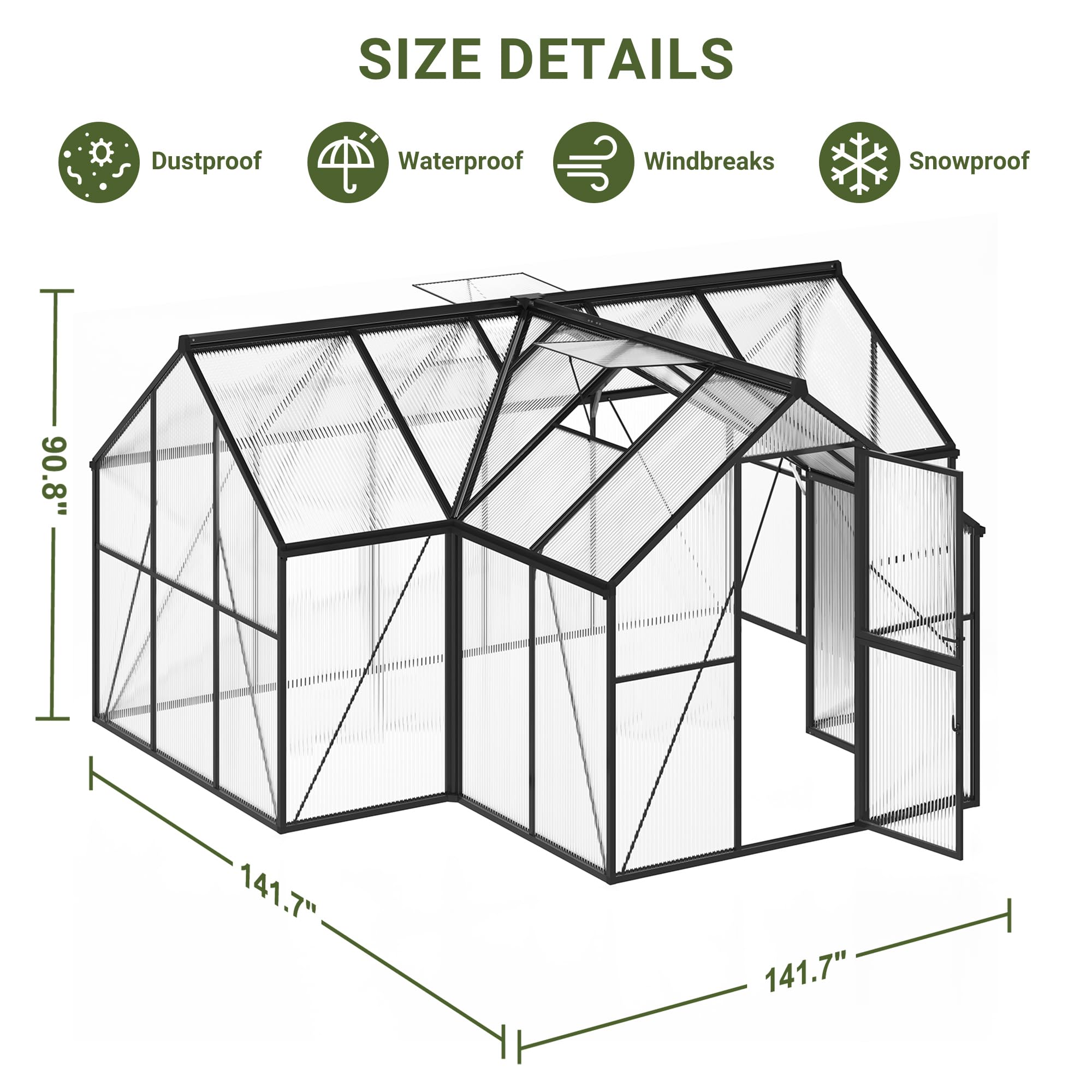 VIWAT T-Şekilli 12x12FT Polika - Polycarbonate Greenhouse Aluminum Frame incelemesi ve fiyatı