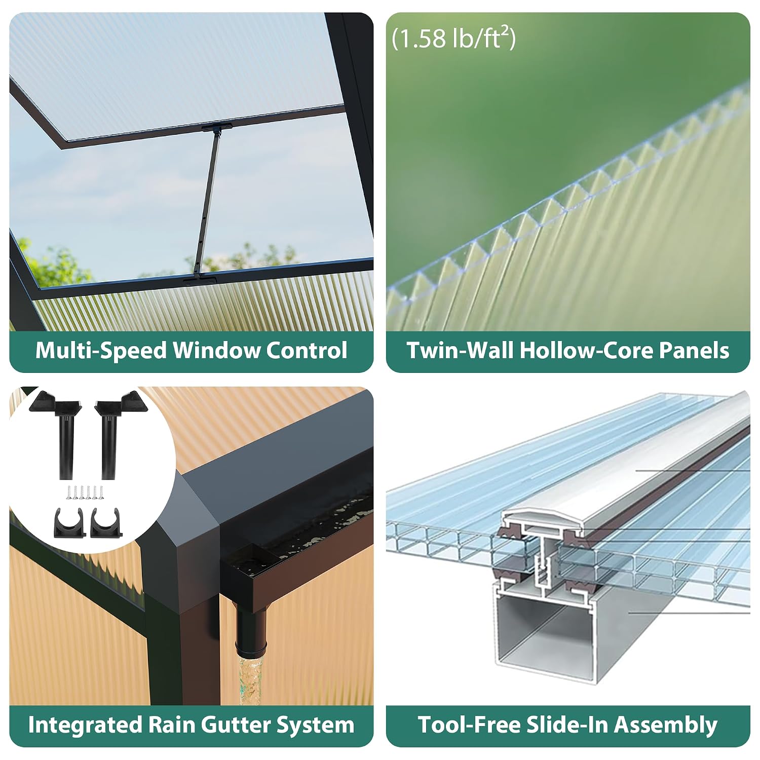Çatı Havalandırmalı, Kilitlene - Polycarbonate Greenhouse Aluminum Frame incelemesi ve fiyatı